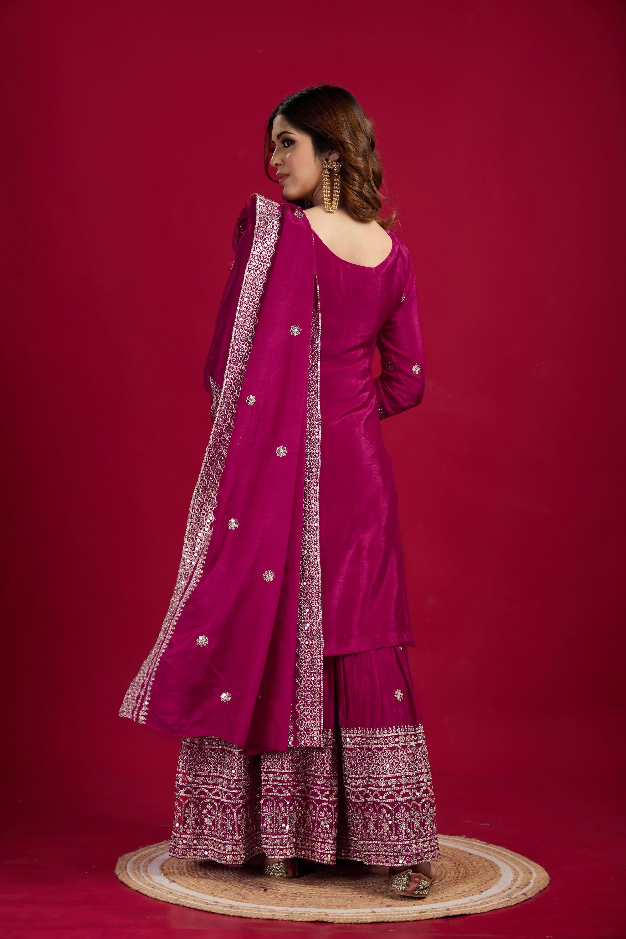 Joban Fashion Rani Kurta Set Silk Sequins , Zari, Coding & Thread Embroidered work - Distacart