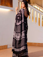 Zibaa Hand-Blocked Pure Mul Cotton Black Saree - Distacart