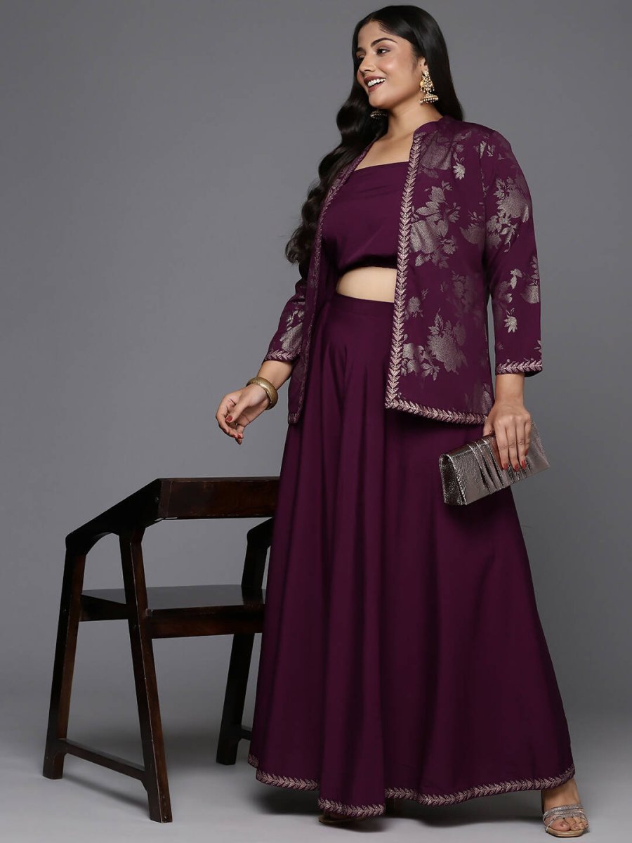 Ahalyaa Women's Traditional Wear Co-ords - Burgundy - Distacart
