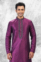 Raivat Ethnic Jacquard Silk Brocade Thread Work Kurta Pajama In Purple Colour