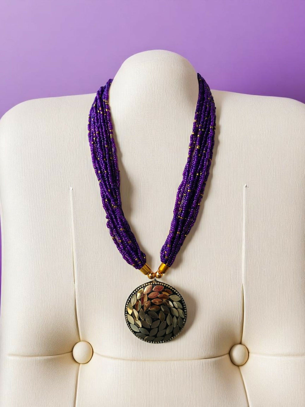 Inhanns Everyday Statement Beaded Pendant Necklace - Purple