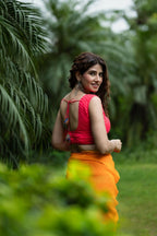 Amodini Designer Studio Women's Coral Chinon Lehriya Sleeveless Blouse