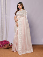 Pink Silk Embroidered Saree With Unstitched Blouse - Nimaya Kaksha
