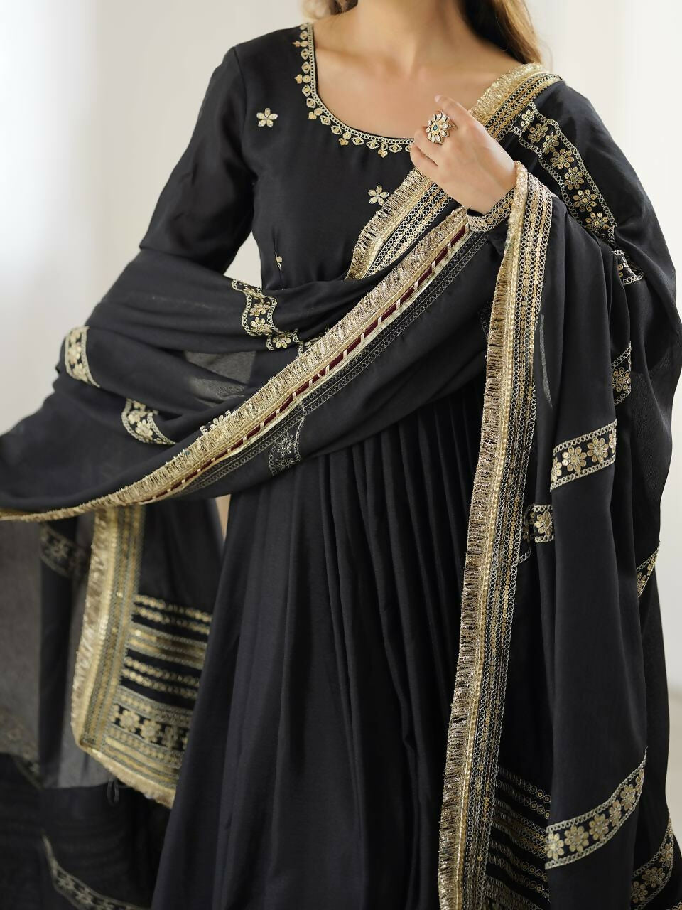 The52 Women's Gorgeous Chinon Silk Fabric Embroidery Work Flared Anarkali Pant and Dupatta Set - Distacart