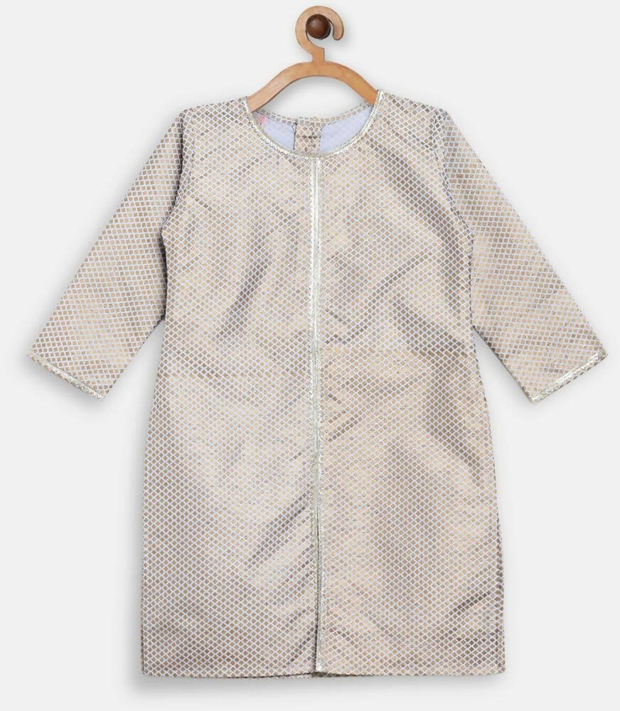 Ahalyaa Poly Silk Gold Printed Straight Kids Kurta With Palazzo For Girls