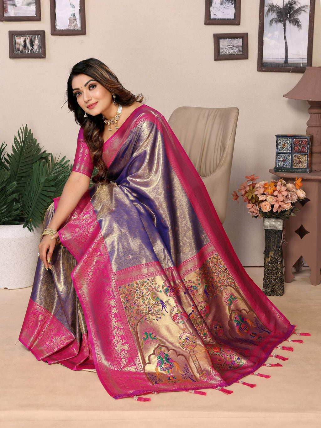 Aastha Fashion Purple Tissue Silk Weaving Saree - Distacart