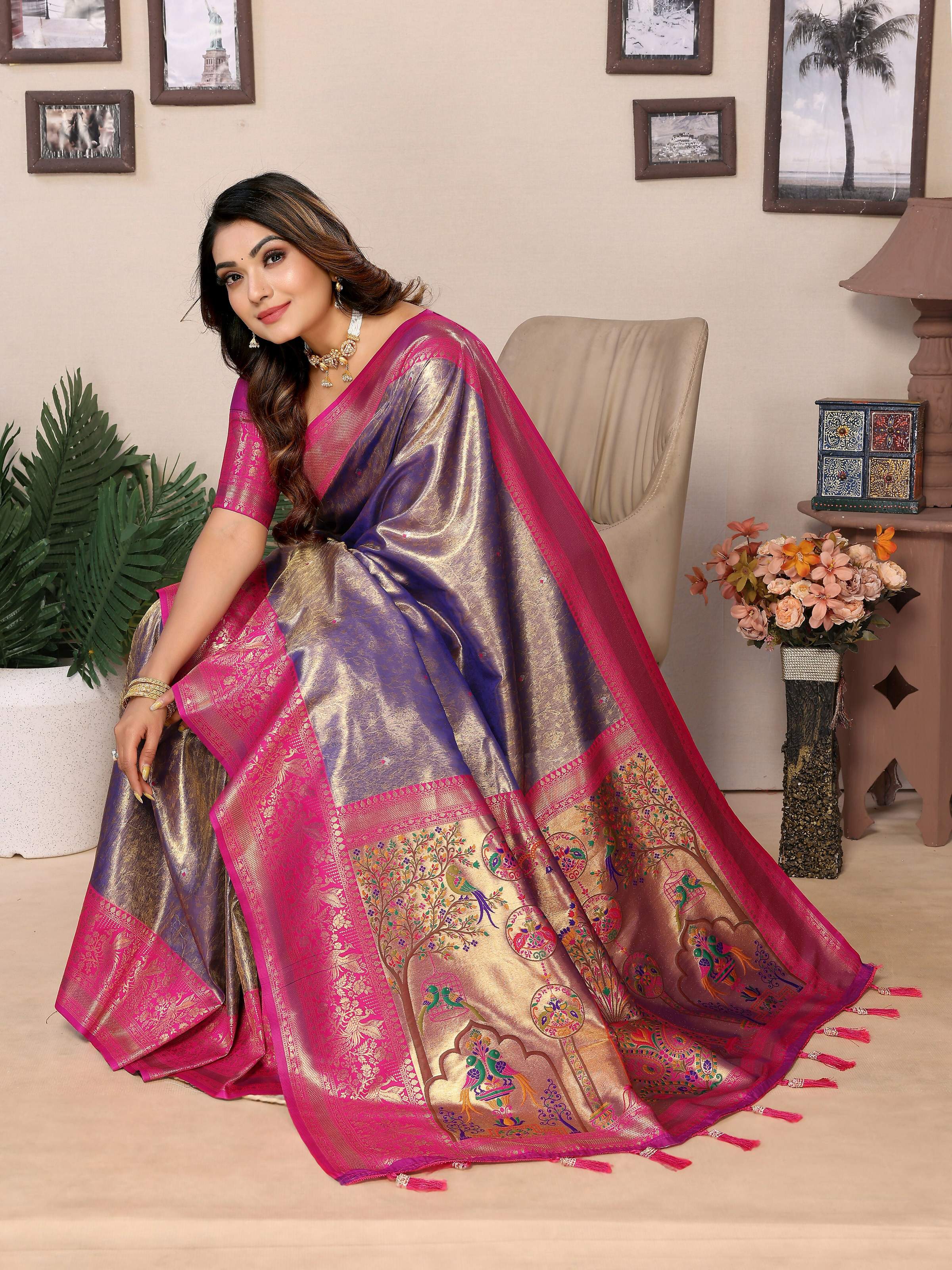 Aastha Fashion Purple Tissue Silk Weaving Saree - Distacart