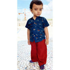 Mhyssa Half Sleeve Blue Shirt With Full Length Red Pant Set For Kids
