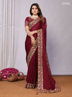 Maroon Silk Georgette Resham And Zari Embroidery Saree - Norita Saumya