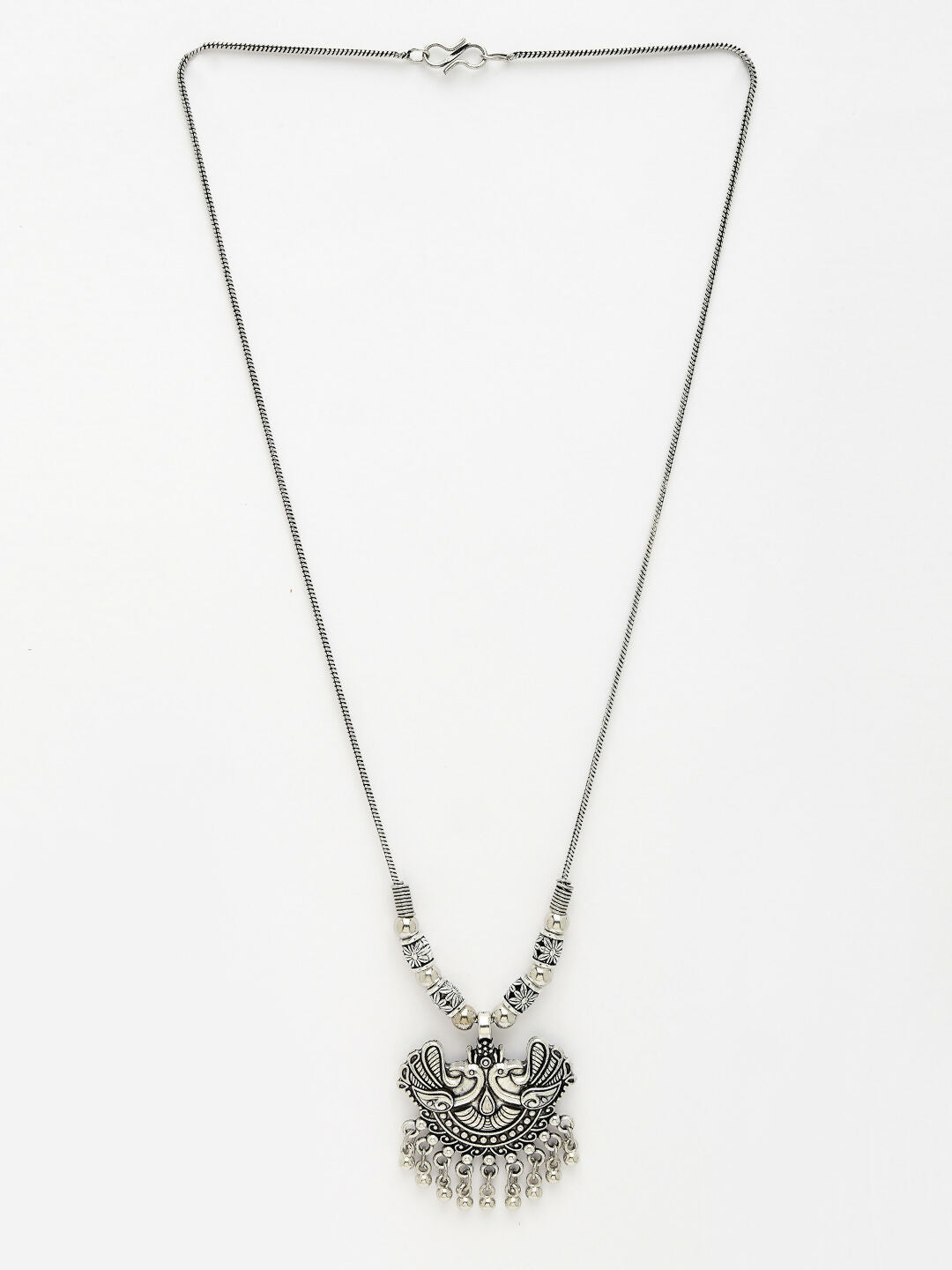NVR Women's Silver-Toned Peacock Design Pendant with Chain