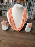 Inhanns Vibrant Handmade 20 Layers Beaded Necklace With Matching Earrings - Light Peach