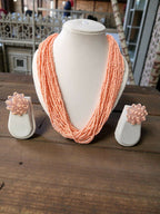 Inhanns Vibrant Handmade 20 Layers Beaded Necklace With Matching Earrings - Light Peach