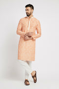 Ethnic India Orange Men's Kurta Ethnic Motifs Polyester