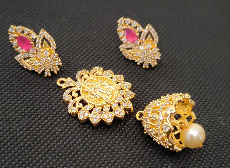 AD Rubies Designer 4 in 1 Temple Earrings 