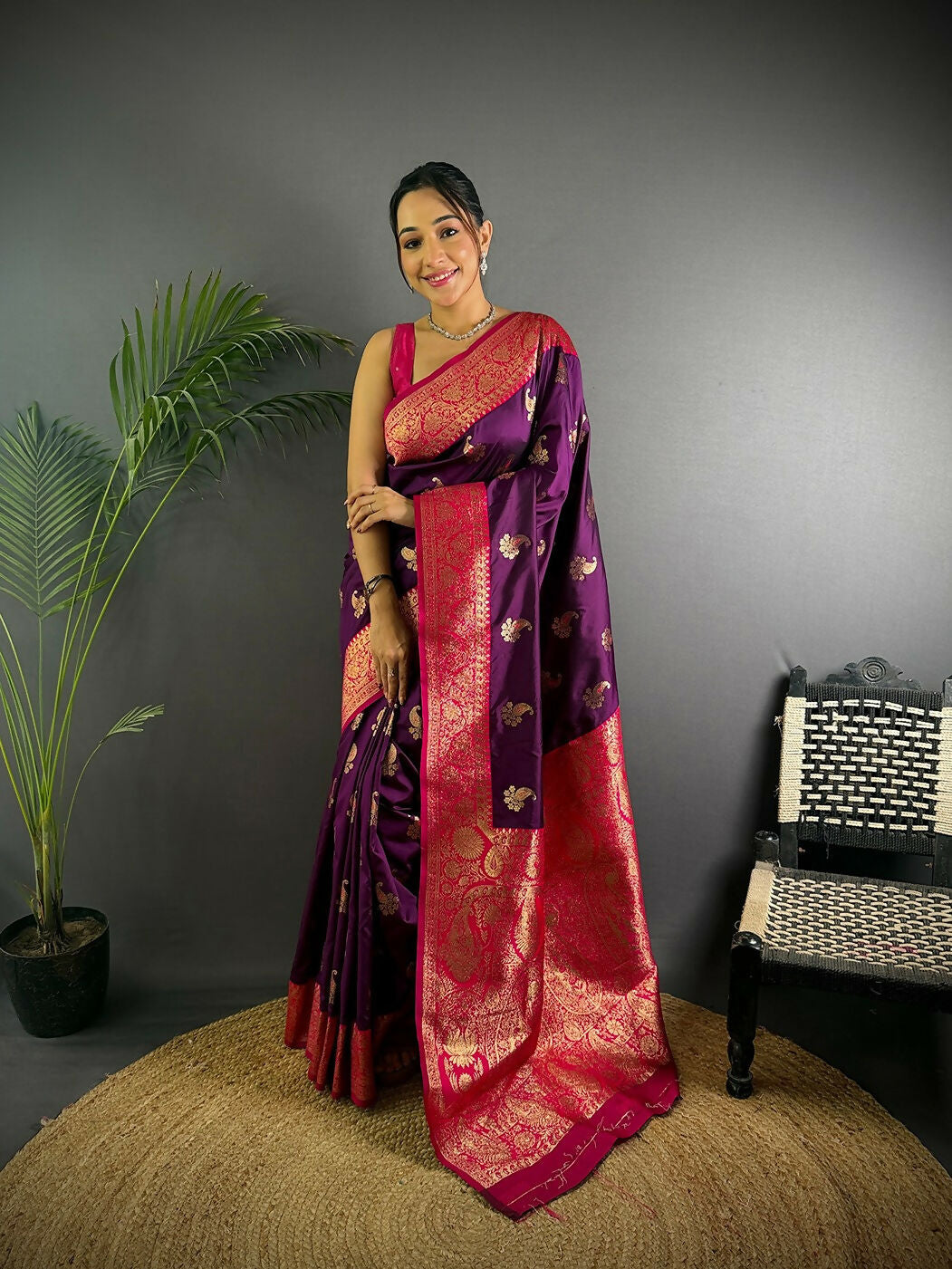 Joban Fashion Banarasi Purple Woven Butti Soft Silk Saree - Distacart