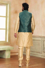 Raivat Ethnic Jacquard Banarasi Silk Woven Work 3 Pics Jacket Set In Green Colour - Distacart