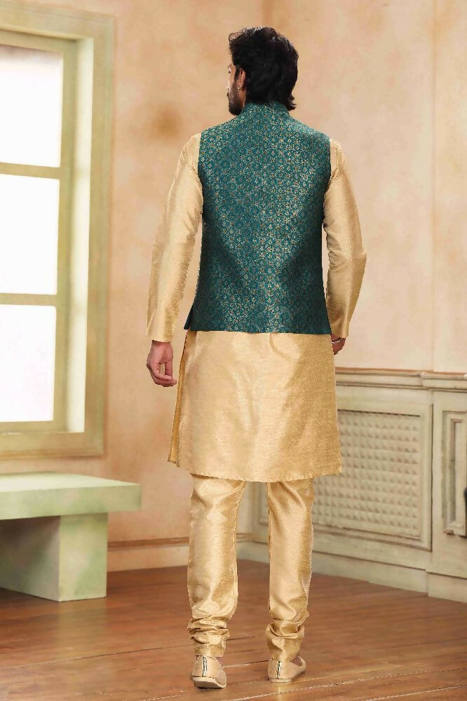 Raivat Ethnic Jacquard Banarasi Silk Woven Work 3 Pics Jacket Set In Green Colour - Distacart