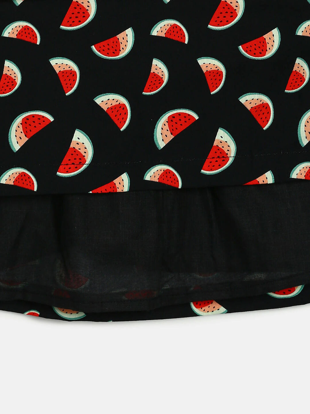 Manet Girls Cotton V Neck Frill Frock Watermelon Printed - Black