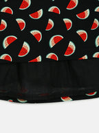 Manet Girls Cotton V Neck Frill Frock Watermelon Printed - Black