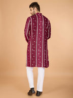 Vastranavya Maroon Exclusive Festival Wear Pure Viscose Rayon Sequence & Foil Mirror Heavy Embroidered Work Kurta