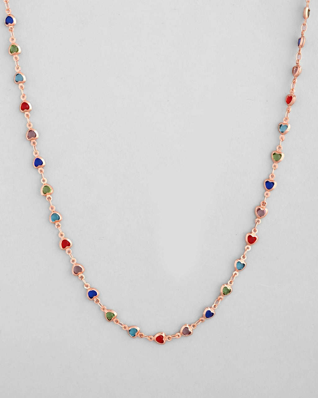 VOJ Gold-Polished Chain For Women With Multi Colour Hearts