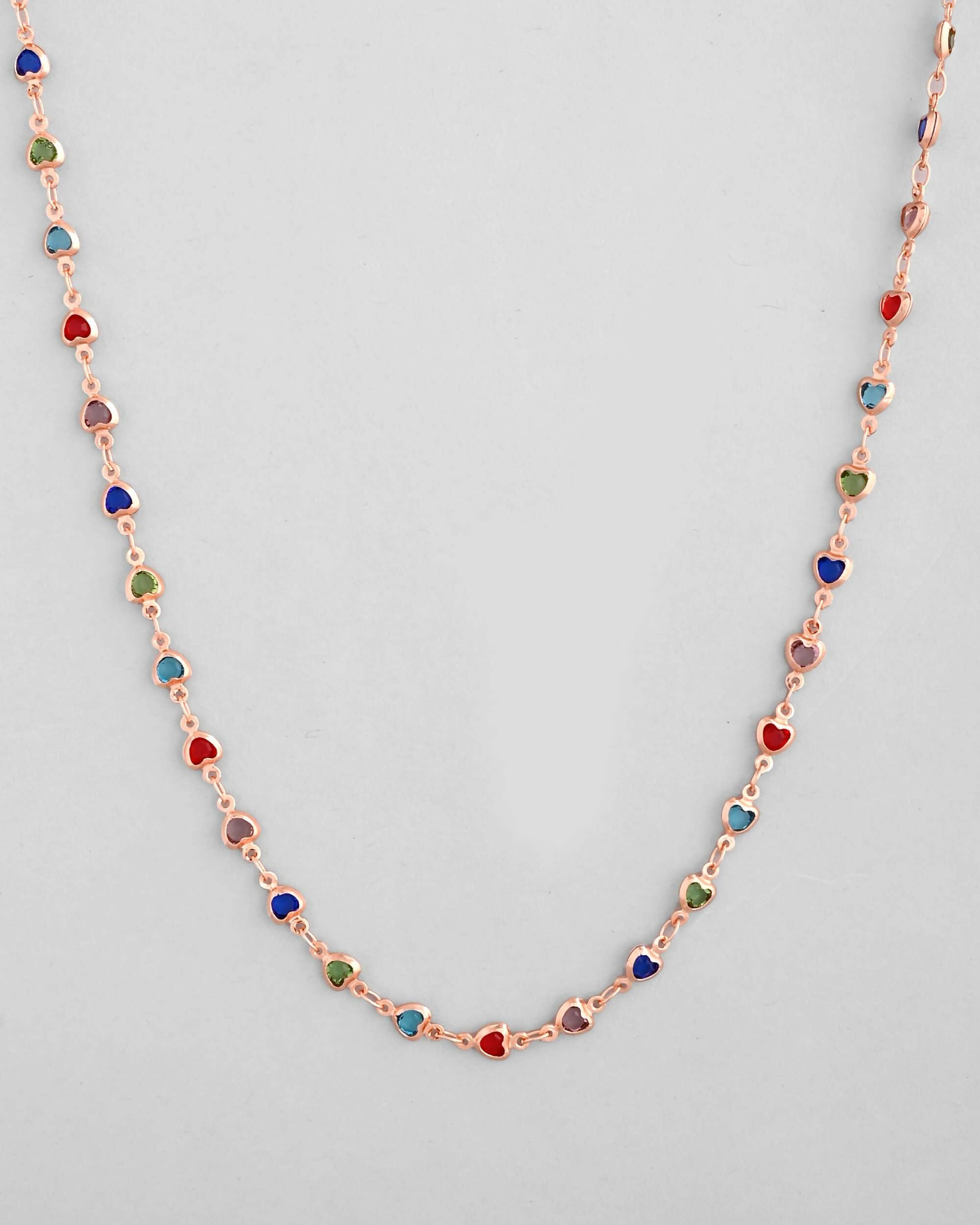 VOJ Gold-Polished Chain For Women With Multi Colour Hearts