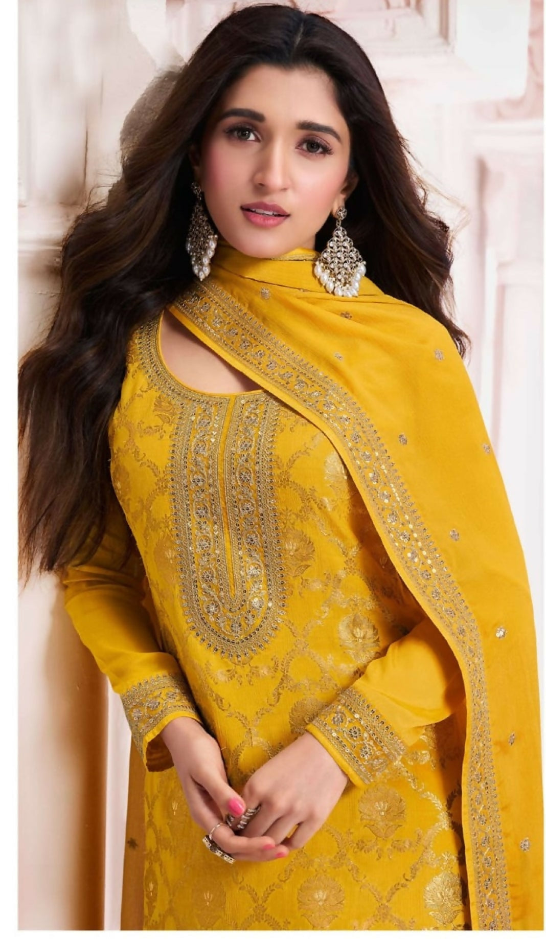 Anaita Yellow Dola Silk Thread Sequence Embroidered Salwar Suit - Distacart