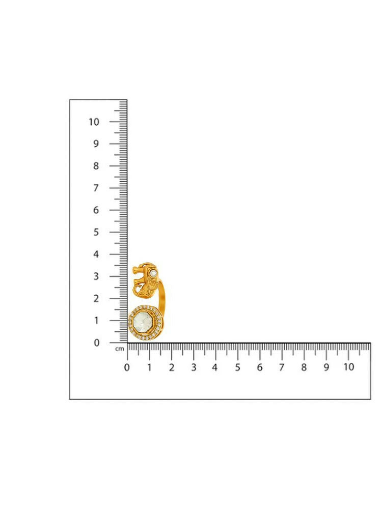 Kundan Gold plated Elephant and Round Ring - Ruby Raang