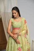 Pista Green Floral Georgette Sequence Work Lehenga Choli - Jihu Culture