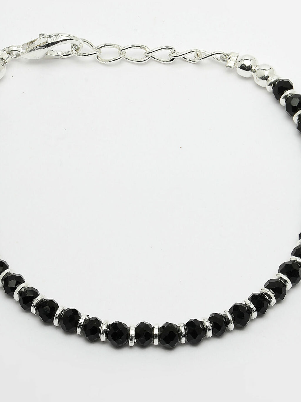 NVR Women Silver-Toned Black Brass Rhodium-Plated Link Bracelet - Distacart