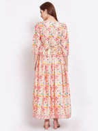 Myshka Women's Multi Printed Cotton Blend 3/4 Sleeve Squre Casual Dress