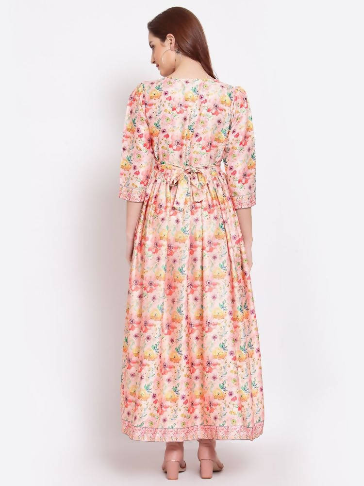 Myshka Women's Multi Printed Cotton Blend 3/4 Sleeve Squre Casual Dress