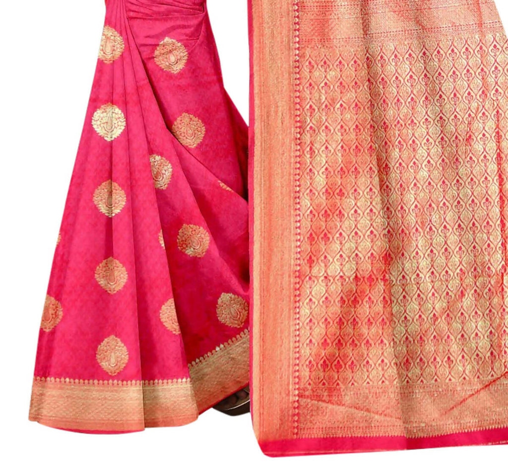 Vamika Weaving Banarasi Jacquard Pink Saree - Distacart