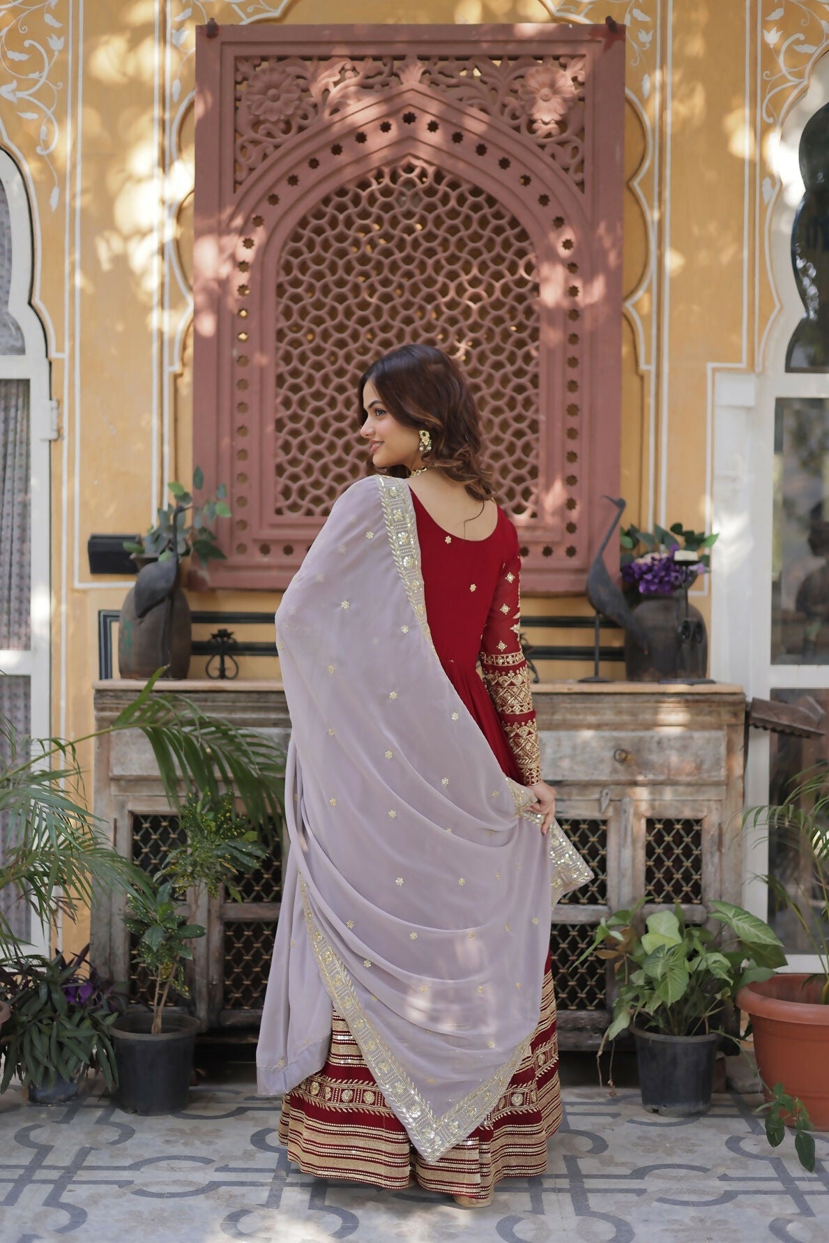 Joban Fashion Red Georgette Sequence Embroidery Work Kurta Set - Distacart