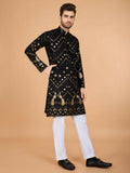 Vastranavya Black Exclusive Festival Wear Pure Viscose Rayon Embroidered Sequence Work Kurta