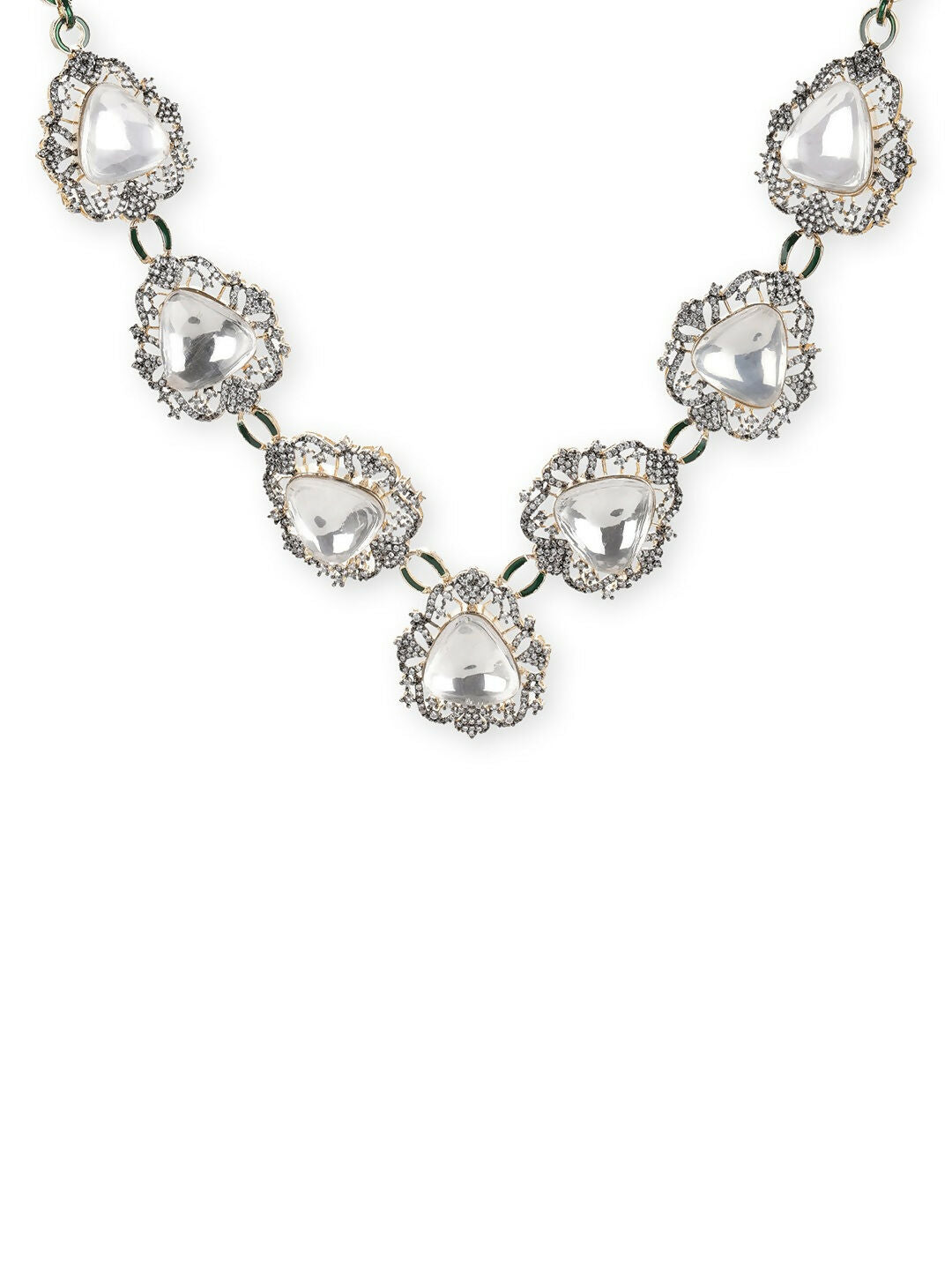 Long Dual Tone Kundan and Diamond Neckpiece- Ruby Raang