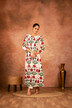 Joban Fashion Red Rose Floral Hand Block Printed Cotton Kurta Pant Set - Distacart