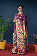 Jyoti Fashion Women's Wine Paithani Silk Zari Woven Saree with Blouse