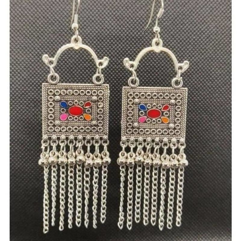 Party Wear Square Earrings Hanging Chains