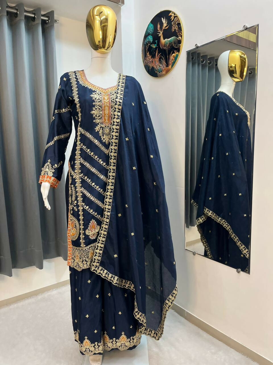 Teeya Creation Blue Color Chinon Silk Party Wear Trending Palazzo Set - Distacart