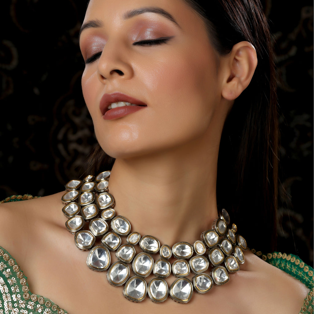 Maharani Layered Choker (Silver) - Ruby Raang