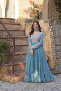 Joban Fashion Sky Blue Georgette Sequence Embroidery Work Kurta Set - Distacart