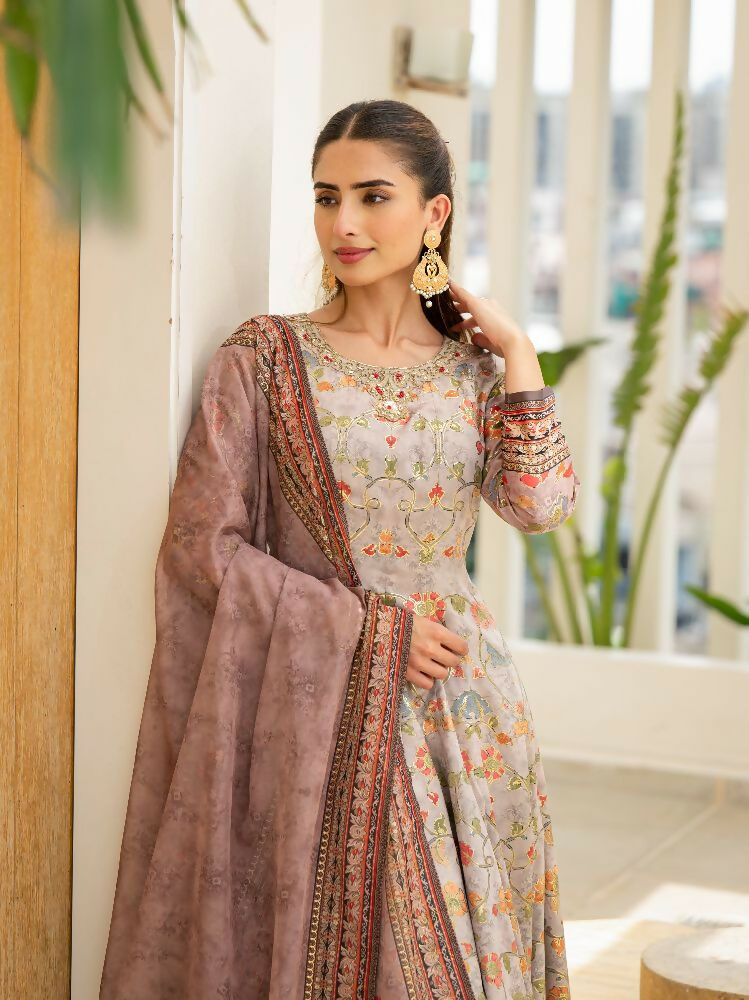 Functional Designer Grey Jam Silk Anarkali suit with Dupatta-Anbazaar - Distacart
