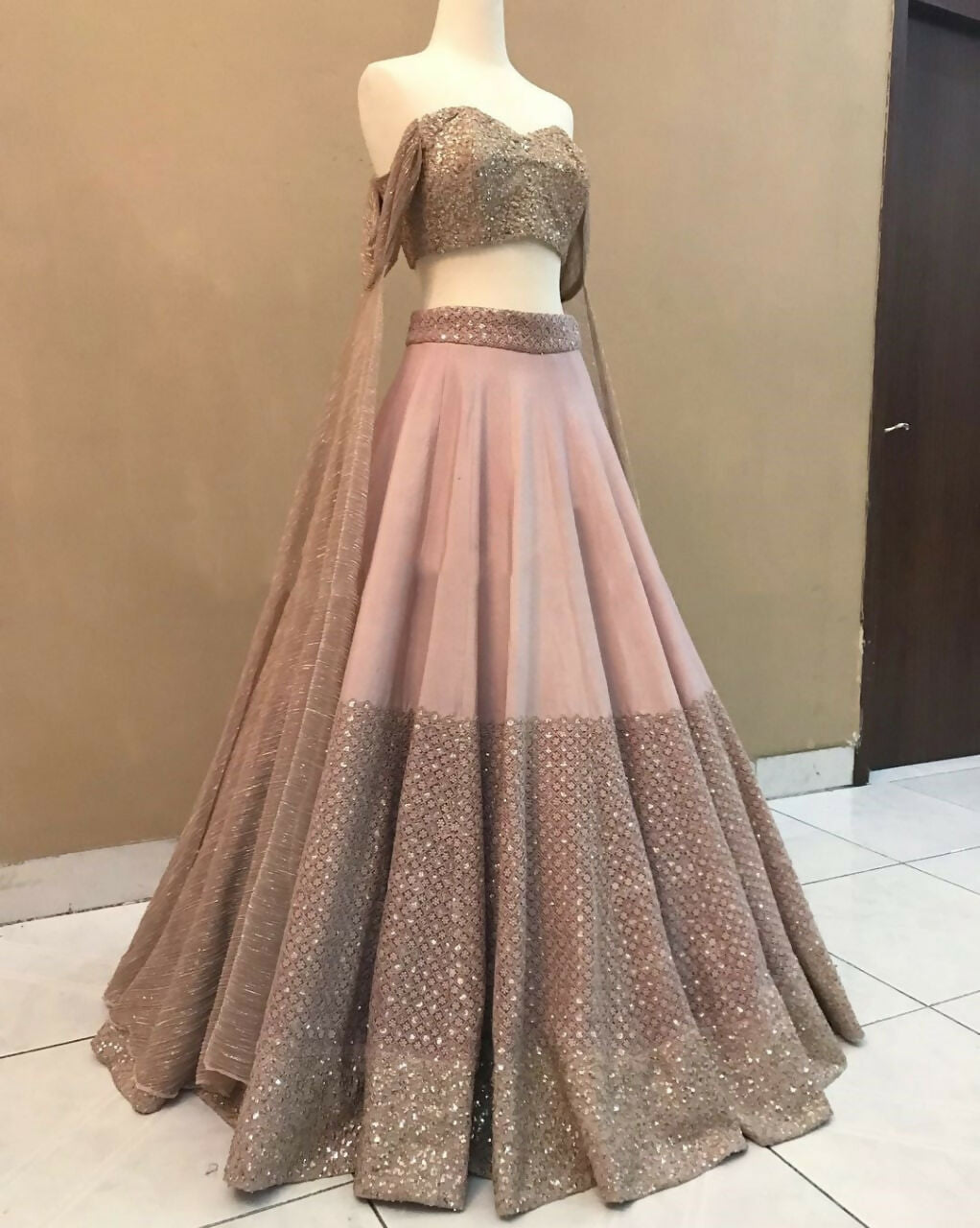 Jyoti Fashion Dusty Rose Pink Dori with Zari Thread Sequence Embroidery Cotton Silk Lehenga Choli with Dupatta