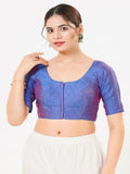 Joban Fashion 2t Blue Taffeta Silk Elbow Sleeveless Front Open Blouse