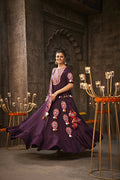 Purple Viscose Rayon Thread Embroidered Navratri Lehenga Choli with Dupatta - Raas