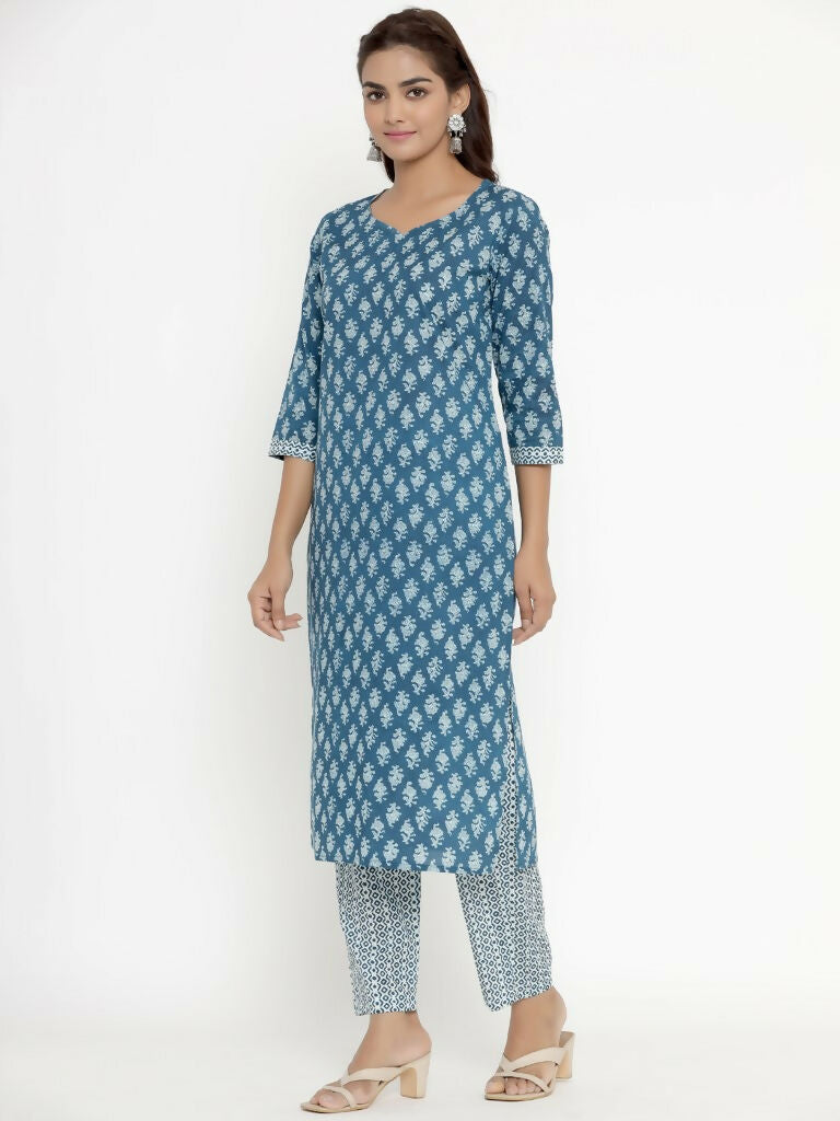 Miravan Women's Pure Cotton Straight Kurta And Palazzo Set