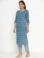 Miravan Women's Pure Cotton Straight Kurta And Palazzo Set