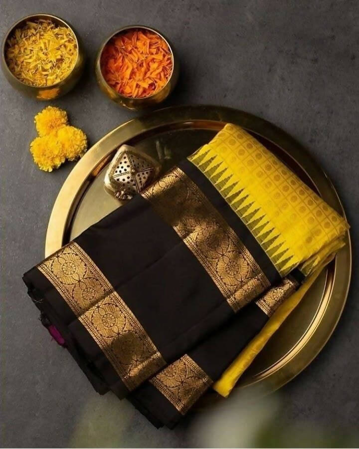 DEIANA'S Beautiful Designer Golden zari Soft Lichi Silk Saree - Yellow