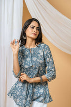 Joban Fashion Blue Floral Hand Block Printed Cotton Co-Ord Set - Distacart